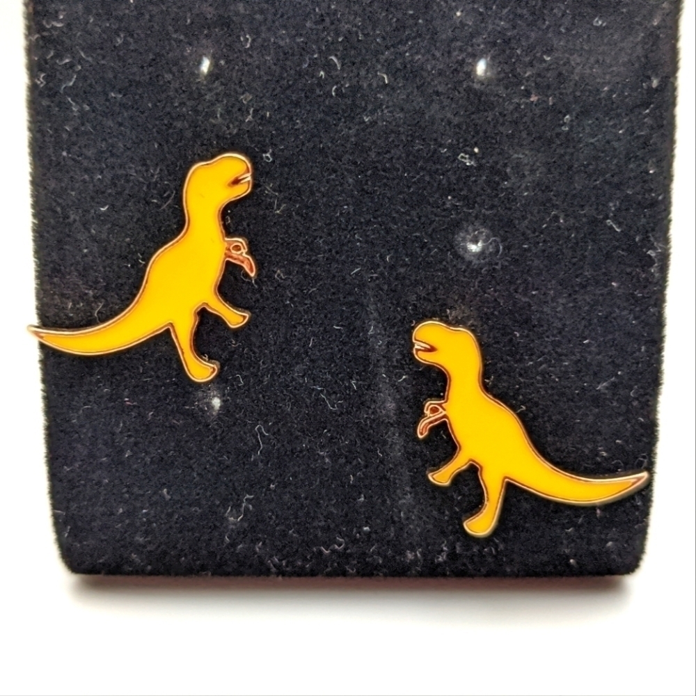 Marigold Enamel Dinosaur Stud Earrings - Picture 5 of 12